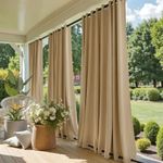 NICETOWN Waterproof & Windproof Outdoor Curtains for Patio, Thermal Insulated Top and Bottom Grommet Light Block Drapes for Pool, 2 Panels, W52 by L95, Biscotti Beige