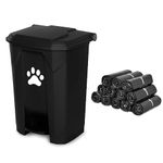 Dog Poop Trash Can For Outdoors Dog Waste Station With Lid Hands-free Pedal Dog Waste Container Removable Inner Bin Outdoor Garden Home Yard Kitchen With 180PCS Black Trash Bags B-15-B-RB180