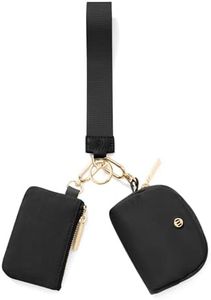 Keychain Wallet Mini Zip Around Wristlet Wallets for Women Detachable Dual Pouch Wristlet Portable Coin Purse Small Wallets, Black+Gold, Cool