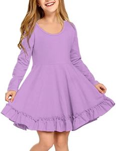 Arshiner Girls Dress Long Sleeve A Line Twirly Skater Loose Casual/Party Dresses with Pocke Lavender 4-5T