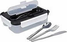 Built Bento Leakproof Lunch Box with Stainless Steel Cutlery, Plastic, Black/White, 23.5 x 17 x 6.5 cm