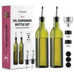 Superior Olive Oil Dispenser Set - Slim Dark Green Design Oil and Vinegar Dispenser - Funnel For Easy Refill - Oil Dispenser Bottle For Kitchen With 4 Pouring Spouts and Labels - Glass Oil Bottle Set.