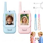 2PCS Video Walkie Talkies for Kids, Rechargeable Walkie Talkies with Camera & Voice Changer, Educational Toys for Children, Ideal for Indoor Outdoor Play, Birthday Gifts for Boys & Girls (Pink+Blue)