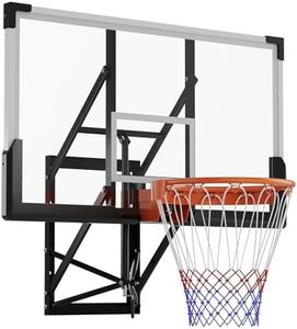 54" Wall Mounted Basketball Hoop, 8-10 FT Adjustable Height Shatterproof PC Backboard Basketball Goal with 18 Inch Solid Rim for Indoor & Outdoor Use