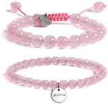 JADENOVA 6/8mm Natural Rose Quartz Gemstone Bracelets Round Beads Stretch Bracelet Adjustable Beaded Bracelet Couple Distance Bracelets Unisex (2pcs Bracelet Set)