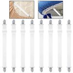 WELHAEPI 8 Pcs Bed Sheet Clips, Adjustable Bed Sheet Fasteners, Elastic Sheet Straps Suspenders Clips, Heavy Duty Bed Sheet Grippers, White Mattress Sheet Covers Corner Holders Fasteners Clips