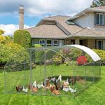 Large Metal Chicken Coop, Doom Roof Large Chicken Run for Yard, Walk-in Poultry Cage with Waterproof and Anti-Uv Cover, Chicken Pen for Outdoor Backyard Farm (9.8x19.7x6.5FT)