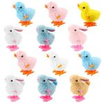 12pcs Easter Wind-Up Toy for Kids,Colour Wind Up Jumping Chicken and Rabbit Toys Plush Chicks and Rabbits Toys Mini Clockwork Toys for Kids Toys Easter Party Favors Gift Easter Basket Fillers