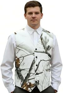 HBDesign Mens 1 Piece 5 Button Real Tree Camo White Slim Fit V-neck Vests 62R