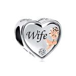 MiiFort Wife Rose Heart Charm Compatible with Pandora Bracelets Bead Love Clear CZ Husband Couple Lover Valentines Day Anniversary Birthday