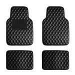 Automotive Floor Mats Black Luxury Universal Fit all season protection Heavy Duty Faux Leather fits most Cars, SUVs and Trucks (Diamond Design with High Tech 3D Anti-Slip Backing) FH Group F12002BLACK