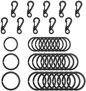 SENHAI 30Pcs Metal Flat Key Rings, 3 Sizes, 10Pcs Mini SF Carabiners Spring Snap Clasps for Climbing Camping Survival Backpack Bottle Hooks - Black