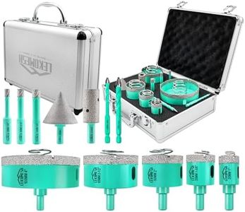 LEKOMESH Tile Hole Saw Kit - (6/8/10/25/35/50/65/100mm+20mm Finger Bit+50mm Chamfer Bit+6/8mm Tile Drill Bits) Diamond Drill Bits for Porcelain Ceramic Marble Brick Granite,Triangle Shank