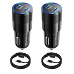 Eversame USB C Car Charger 2 Pack, Dual USB Type C Fast Charging Car Charger Cigarette Lighter Adapter Compatible for Samsung Galaxy S22/S21/S20 Ultra/Note20/Pixel 6, iPad + 2X C-C Cable 6FT(Black)