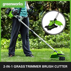 Greenworks 48V Cordless Brushcutter & Grass Trimmer – 38cm, Bike Handle, 2x24V Batteries