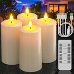 PChero Rechargeable Flameless Candles with Remote Timer, 4 Packs 6.1" x 2.7" Outdoor Waterproof Battery Operated LED Flickering Electric Fake Pillar Candles for Lanterns Porch Patio Decor