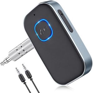 Glangeh Receptor Bluetooth 5.3 Coche Aux, Jack 3.5mm Adaptador Bluetooth Coche con 16Hrs de Uso, Dual Conexión Audio Receptor Bluetooth Coche para Llamadas Manos Libres/Estéreo/Altavoces/Auriculares