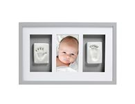 Pearhead Babyprints Frame, Newborn Baby Handprint and Footprint Keepsake, Deluxe Wall Photo Frame and Impression Kit, Gender Neutral Nursery Décor, Grey