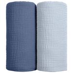 lulumoon Muslin Swaddle Blanket Baby - Cotton Swaddling Blanket Soft Baby Receiving Blanket Neutral 2Pack(Navy)