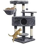 Yaheetech Cat Tree for Indoor Cats, 117cm Cat Tower with Larger Top Plush Perch, Luxurious Cat Condo, Sisal Scratching Post, Cat Standing Activity Centre for Kittens, Dark Grey