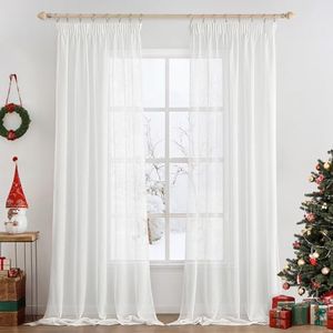 MIULEE Lot de 2 Rideaux Voilages de Fenêtre Lin Imitation Rideau avec Ruban fronceur Transparents Décorative Intérieur Elegant Vintage pour Chambre Salon Bureau 140x225cm(L X H) Blanc
