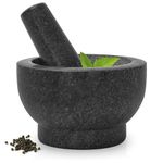 BQKOZFIN Mortar and Pestle Set Granite, Kitchen Grinder from Natural Marble, Manual Grinder for Spices, Seasonings, Pastes, Pestos and Guacamole, Durable and Easy to Clean, Black