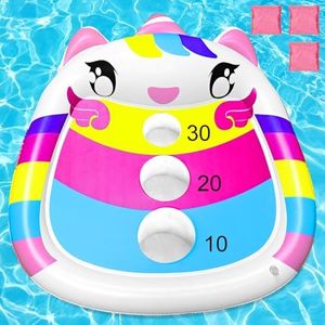 JOINBO Inflatable Unicorn Pool Cornhole Board Games,Summer Floating Swimming Pool Ring Toss Toys for Kids Adults Family,with 3 Bean Bags