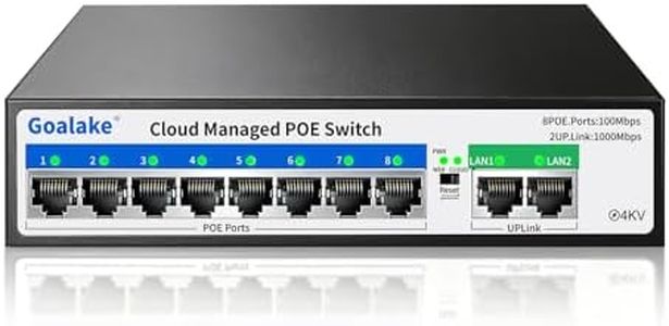 Managed PoE Switch with 8 Port PoE and 2 Gigabit Uplink Ports, Managed 10 Port PoE Switch Compatible with IEEE 802.3af/at Devices, AI PoE Auto Recovery&Extend, Vlan, Metal Pluy&Play,Desktop/Wall Mount