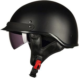 ILM Half Helmet Motorcycle Open Face Sun Visor Quick Release Buckle DOT Approved Cycling Motocross Suits Men Women 205V (M, Matt Black)