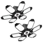 Adiding LED Garage Ceiling Light – 2 Packs Adjustable 20000LM Bright LED Base Light 6 Deformable Panels 6500K Shop Lights Screw in E26 E27 Bulb Socket Compatible for Workshop Storage Room Basement