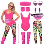 CULTURE PARTY 80s Work Out Costume for Women Girls, 80s Fancy Dress Accessories Outfit Women, 80s Fitness Instructor Aerobics Instructor Outfit, 80s Sports Costumes Neon Party Dress Up