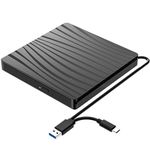 QDSYLQ External CD DVD Drive, Type-C USB 3.0 Slim Portable CD/DVD +/-RW Drive External DVD Writer CD Burner Player External disk drive for Laptop Desktop PC MacBook, Windows 11/10/8/7/XP/Linux/MacOS