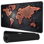 RiaTech Vintage World Map Print Antique Decorate Large Mouse Pad Extended Gaming with Stitched Embroidery Edges, Non-Slip Rubber Base Mousepad Mat for Laptop/Computer (Black,900x400x3mm)