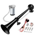 CARFKA 12V 150db Air Horn kit,Super Loud 18 Inches Chrome Zinc Single Trumpet Truck Air Horn with Compressor for Any Car Truck Lorry Train Boat (Black)