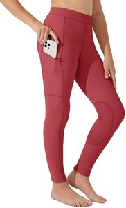 Willit Girls Horse Riding Pants Tights Kids Equestrian Breeches Knee-Patch Youth Schooling Tights Zipper Pockets Red L