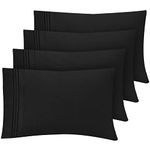 4 Pack Soft Microfiber Pillowcases with Embroidery - Envelope Closure, Breathable, Wrinkle, Shrinkage and Fade Resistant Pillow Cases, Easy Care and Wash (Black, King(20" x 40"))