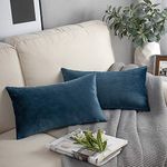 Phantoscope Pack of 2 Velvet Decorative Throw Pillow Covers Soft Solid Square Cushion Case for Couch Dark Blue 12 x 20 inches 30 x 50 cm