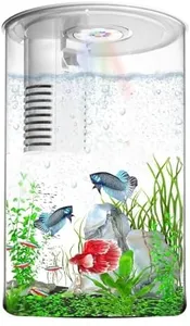 Desktop Fish Tank 3 Gallon Self-Cleaning, Nano Aquarium Goldfish Tank Starter Kit with LED Light & Filter, 360 View for Small Fish, Kids Room & Home Decor (17Color Modes, Large)