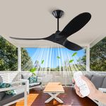 70 Inch Outdoor Ceiling Fan Without Light with Remote, Solid Wood Ceiling Fan with Quiet Reversible DC Motor, Large Modern Black Ceiling Fan for Patios Living Room Porch Bedroom