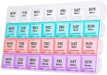 Large Weekly Pill Organizer 4 Times A Day, Moisture-Proof 7 Day Pill Box, Travel Pill Cases Portable for Pills Vitamin Fish Oil Supplements(Purple)