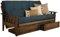 Kodiak Tucson Queen Futon Frame with Storage Drawers - Wood Futon Set with Mattress Included in Suede Fabric Mattress (Black/Walnut)