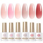 BORN PRETTY Jelly Gel Nail Polish Set Nude Pink Gel Polish Kit Sheer Milky Transparent U V LED Gel Nail Clear Gel Polish Varnish Nail Art DIY Gift Set 6Pcs