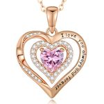 Lomantise Rose Gold Heart Birthstone Necklaces for Women S925 Sterling Silver Fine Jewelry Pendant Necklace Anniversary Birthday Gift for Wife Girlfriend