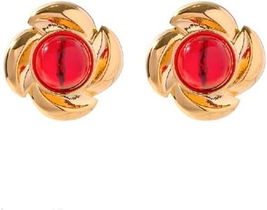 Red Crystal Flower Stud Earrings Handmade Gold Plated Earrings S925 Hypoallergenic Jewelry Birthday Valentine Gift for Her