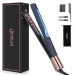 IG INGLAM Titanium Flat iron Hair Straightener, Curling Iron 1 Inch, Infrared Negative Ionic Hair Iron Straightener 11 Adjust Temp 250°F-450°F, Shiny Hair Dual Voltage 110-240V, Gift, Prussian Blue