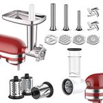 Gvode 2 in 1- Food Grinder & Slicer Shredder Attachment Pack for KitchenAid Stand Mixer, with Sausage Tubes