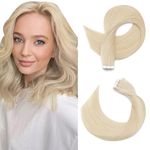 SEGOHAIR Tape in Hair Extensions Human Hair, 12" Invisible Tape in Hair Extensions, 10 Pcs Real Hair Straight Natural Remy Tape Hair Extensions - Platinum Blonde