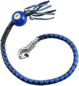 Dream Apparel 36" Leather Motorcycle Get Back Whip for Handlebar Fringed Biker Whip With Pool Ball, Black and Blue