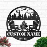 Personalized Camping Signs,Custom Campfire Campsite Metal Wall Art,Customized Metal Name Signs,Camping Decor,Campsite Forest Home Decor,Monogram Wall Decor,Metal Wall Sculpture,Housewarming Gifts