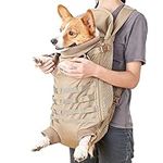 FLAdorepet Dog Carrier Tactical Backpack,Soft Hands-Free Legs Out Pet Front Cat Dog Carrier Backpack Travel Bag for Outdoor Traveling Hiking Camping -Airline Approved (Medium, Khaki)